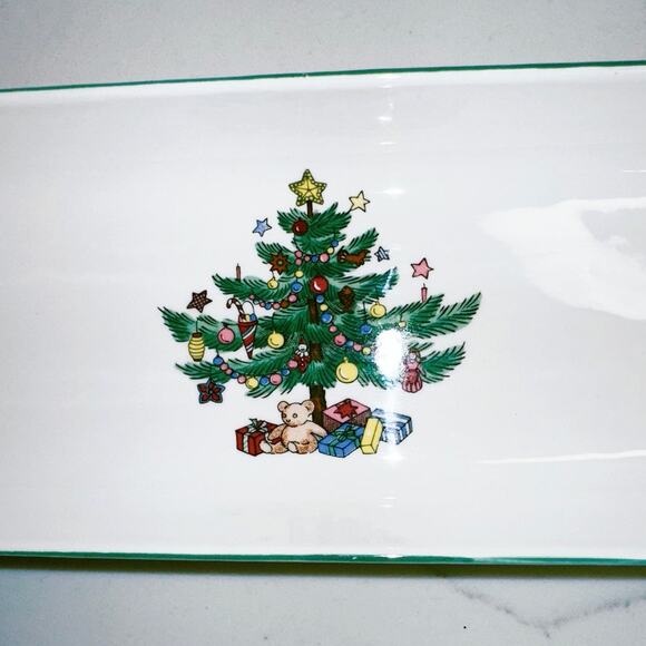 Vintage Nikko Chistmastime Holiday Christmas Tree Rectangular Mint Dish - Picture 2 of 6